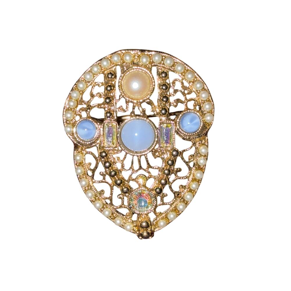 Acorn Cabochons, faux Pearls & AB Rhinestones Brooch